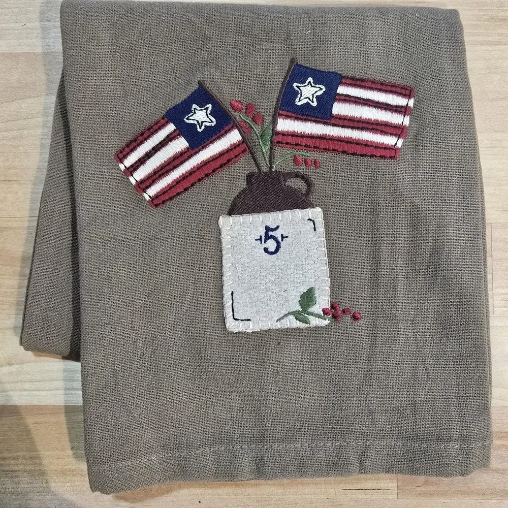Primitive American Flag‎ & Crock Kitchen Towel 18x28
